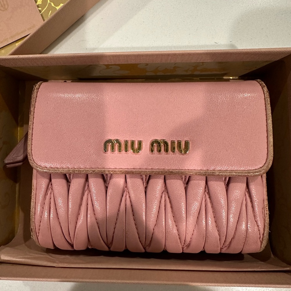 Miu Miu Pink Matelassé Leather Wallet